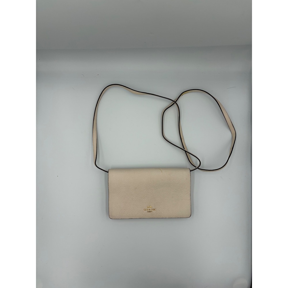 Coach Hayden Foldover Crossbody Clutch Chalk White Pebbled Leather Bag